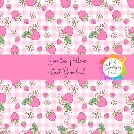 Pink Strawberry Patch Seamless Digital File