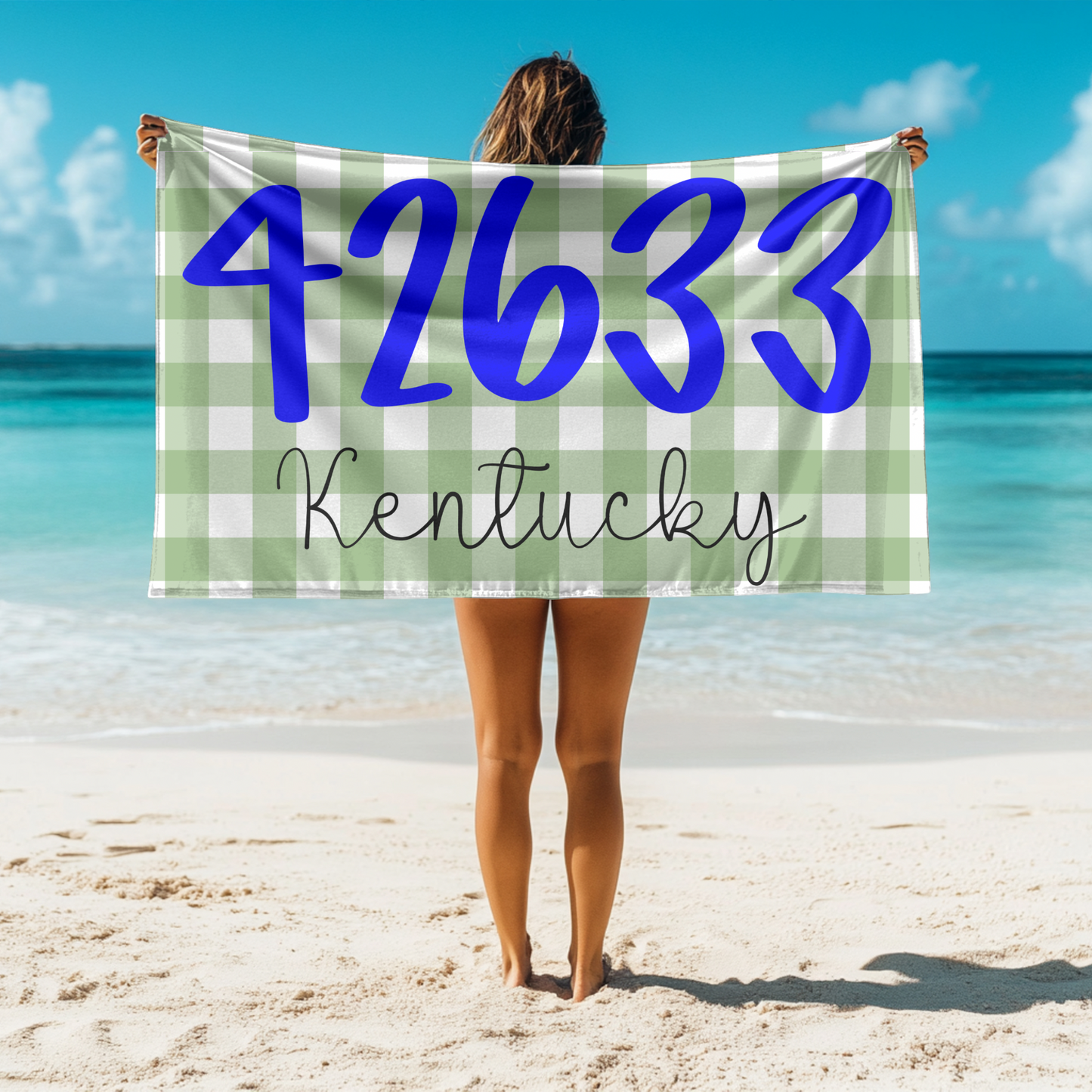 Zip Code KY Green Gingham Beach Towel