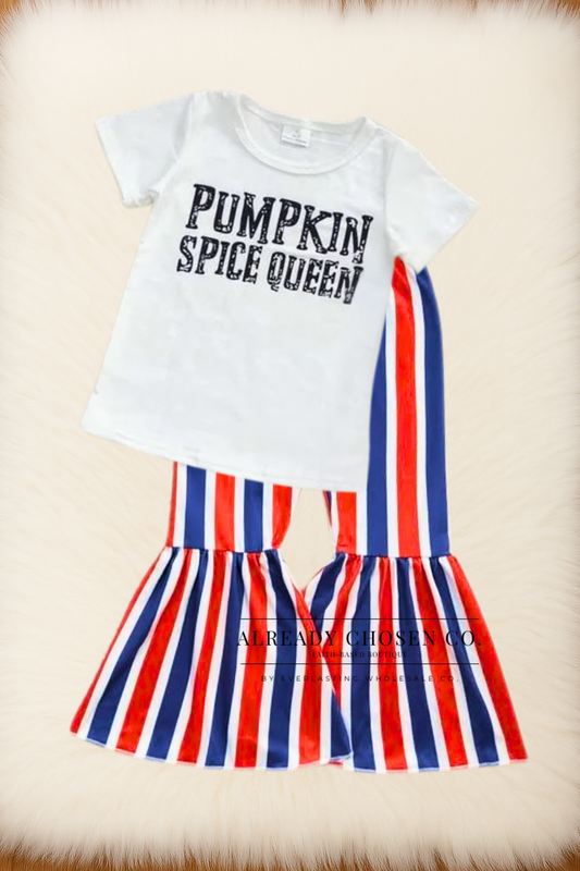 White Pumpkin Spice Queen Top W/ RWB Striped Bells